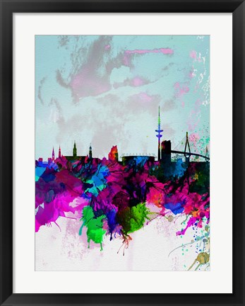 Framed Hamburg Watercolor Skyline Print