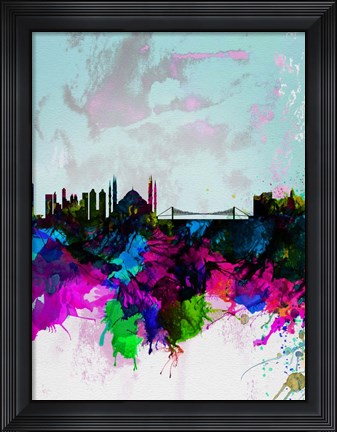 Framed Istanbul Watercolor Skyline Print
