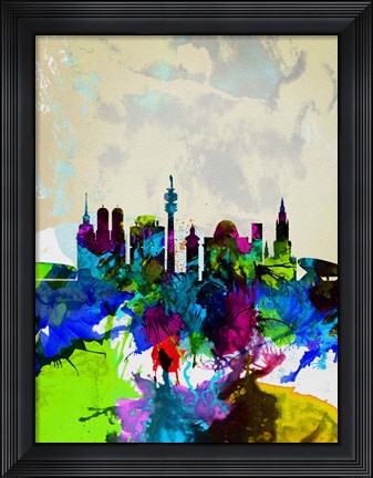 Framed Munich Watercolor Skyline Print
