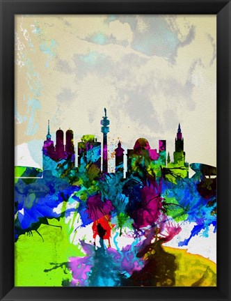 Framed Munich Watercolor Skyline Print