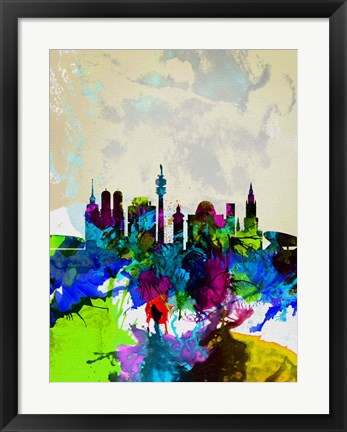 Framed Munich Watercolor Skyline Print