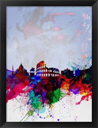 Framed Rome Watercolor Skyline Print