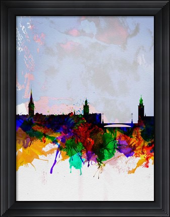 Framed Stockholm Watercolor Skyline Print