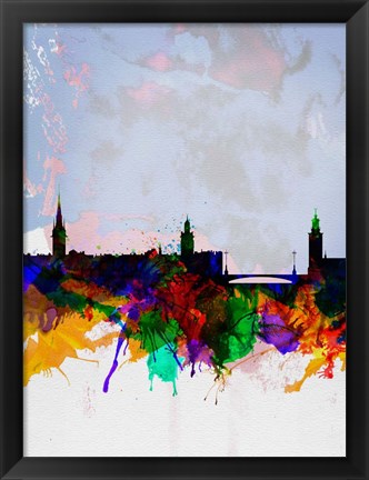 Framed Stockholm Watercolor Skyline Print