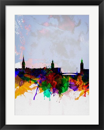 Framed Stockholm Watercolor Skyline Print