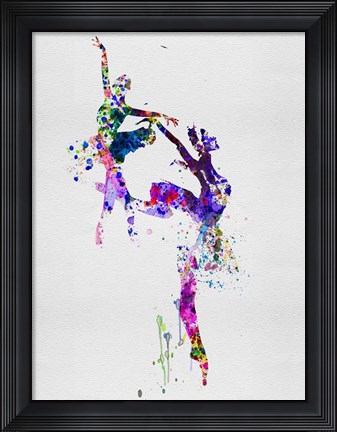 Framed Two Ballerinas Dance Watercolor Print