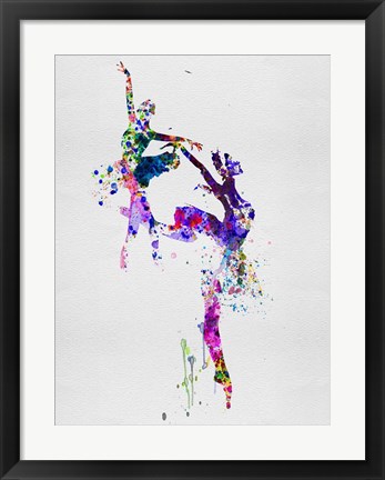 Framed Two Ballerinas Dance Watercolor Print