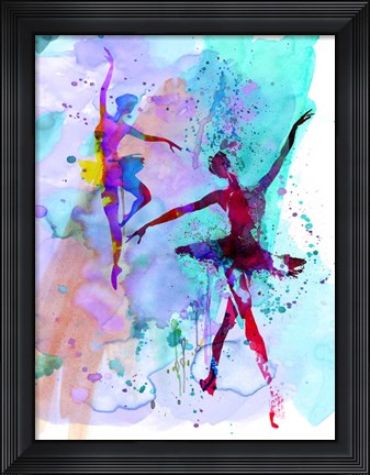 Framed Two Dancing Ballerinas Watercolor 2 Print