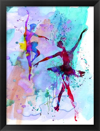 Framed Two Dancing Ballerinas Watercolor 2 Print