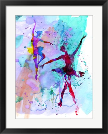 Framed Two Dancing Ballerinas Watercolor 2 Print