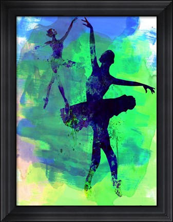 Framed Two Dancing Ballerinas Watercolor 3 Print