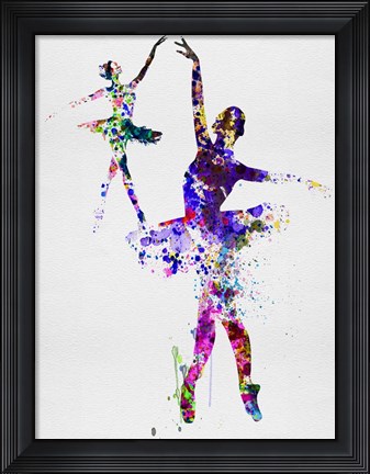 Framed Two Dancing Ballerinas Watercolor 4 Print