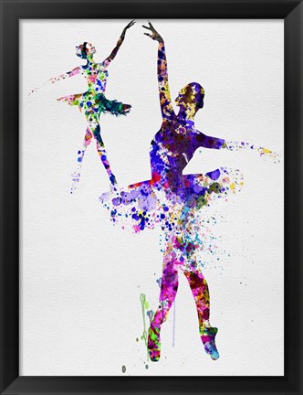 Framed Two Dancing Ballerinas Watercolor 4 Print