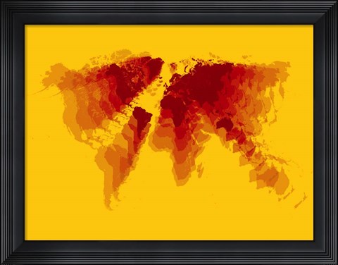 Framed Brown and Yellow Radiant  World Map Print