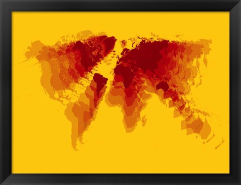 Framed Brown and Yellow Radiant  World Map Print