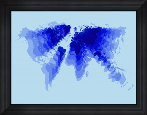 Framed Blue Radiant  World Map Print