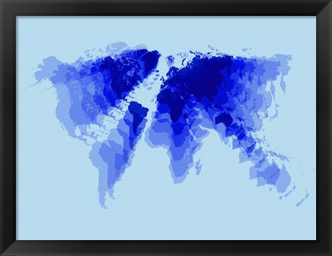 Framed Blue Radiant  World Map Print