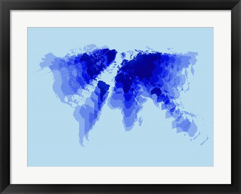 Framed Blue Radiant  World Map Print