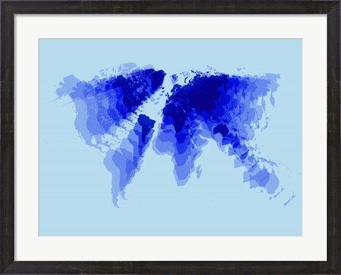 Framed Blue Radiant  World Map Print
