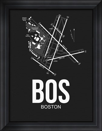Framed BOS Boston Airport Black Print