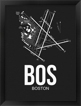 Framed BOS Boston Airport Black Print