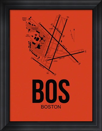 Framed BOS Boston Airport Orange Print