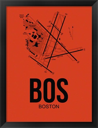 Framed BOS Boston Airport Orange Print
