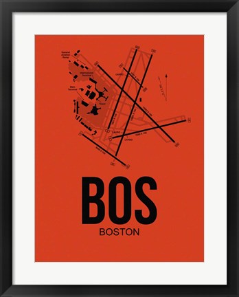 Framed BOS Boston Airport Orange Print