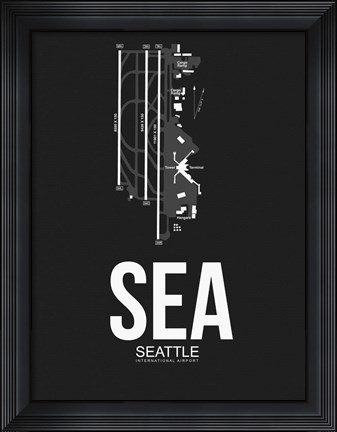 Framed SEA Seattle Airport Black Print