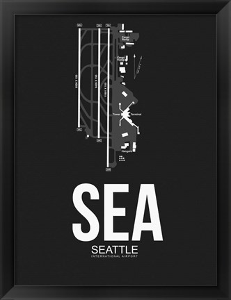 Framed SEA Seattle Airport Black Print