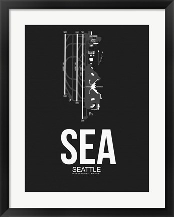 Framed SEA Seattle Airport Black Print