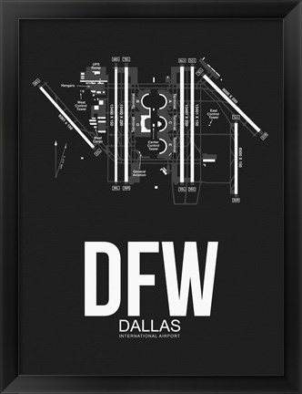Framed DFW Dallas Airport Black Print