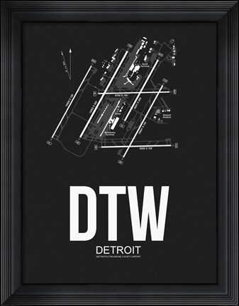 Framed DTW Detroit Airport Black Print