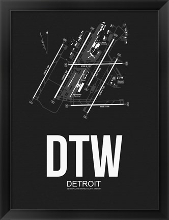 Framed DTW Detroit Airport Black Print