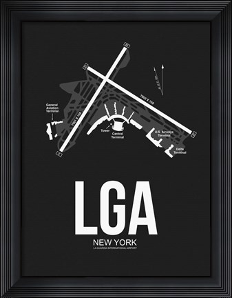 Framed LGA New York Airport Black Print