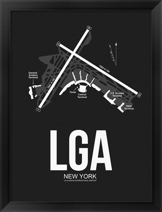 Framed LGA New York Airport Black Print