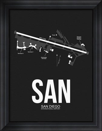 Framed SAN San Diego Airport Black Print