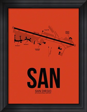 Framed SAN San Diego Airport Orange Print