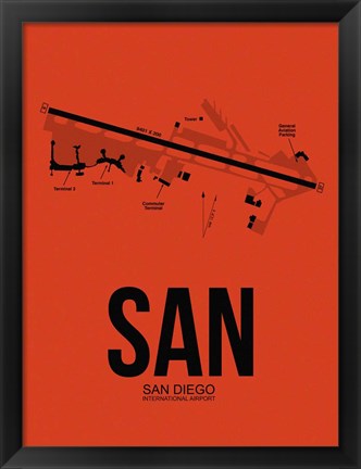 Framed SAN San Diego Airport Orange Print