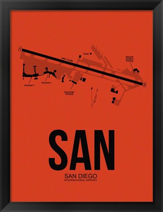 Framed SAN San Diego Airport Orange Print