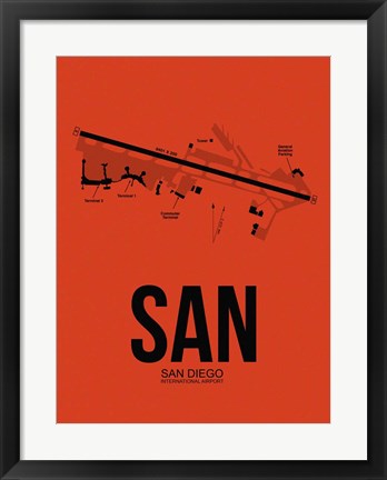 Framed SAN San Diego Airport Orange Print