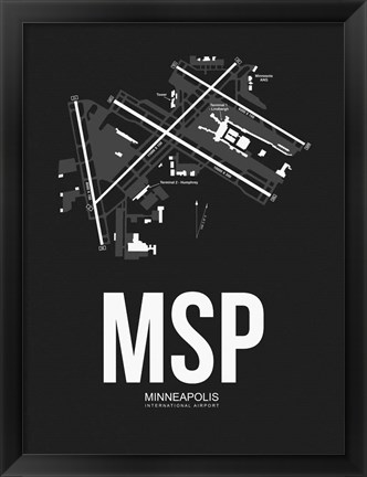 Framed MSP Minneapolis Airport Black Print