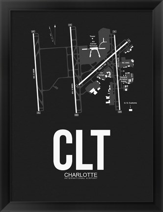 Framed CLT Charlotte Airport Black Print
