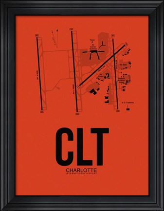 Framed CLT Charlotte Airport Orange Print
