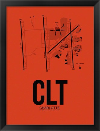 Framed CLT Charlotte Airport Orange Print