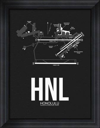 Framed HNL Honolulu Airport Black Print