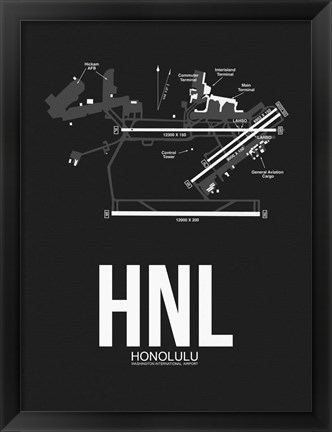 Framed HNL Honolulu Airport Black Print