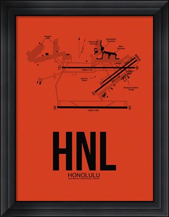 Framed HNL Honolulu Airport Orange Print