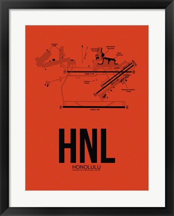 Framed HNL Honolulu Airport Orange Print