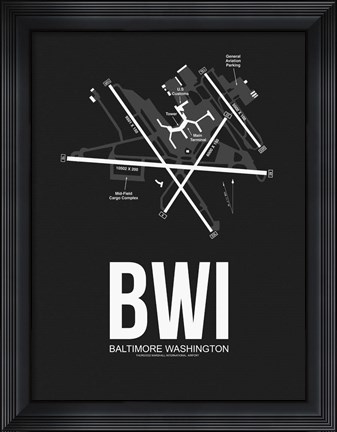 Framed BWI Baltimore Airport Black Print
